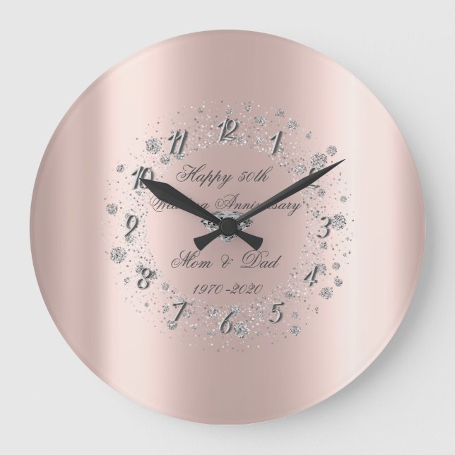 Diamonds Confetti Rose Gold Wedding Jubiläum Große Wanduhr (Vorderseite)