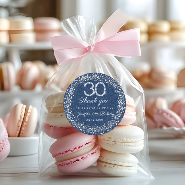 Diamonds & Denim 30. Geburtstag Danke, Sticker (Diamonds and denim 30th Birthday Party Thank you Stickers)