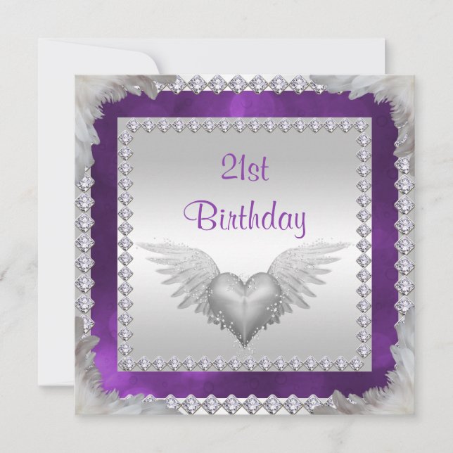 Diamonds & Feathers 21. Geburtstag Einladung (Vorderseite)