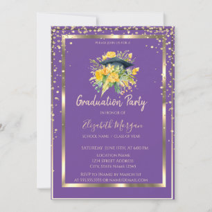 Diamonds Floral Grad Cap Violet Abschluss Einladung