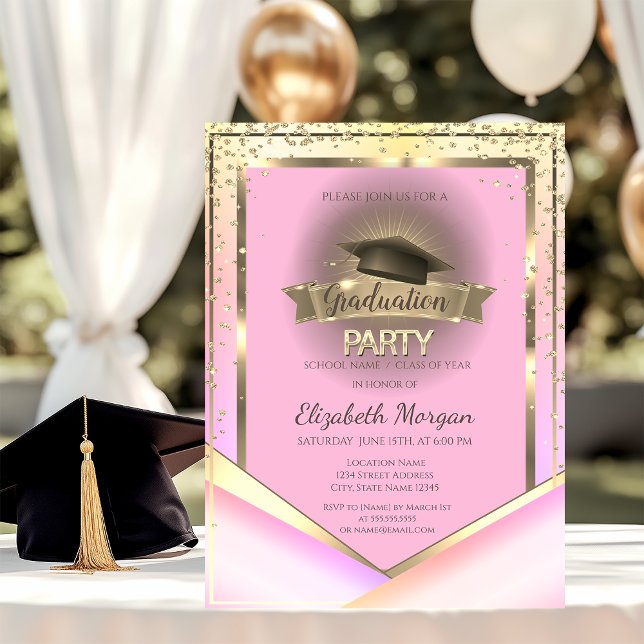 Diamonds Frame Grad Cap Ombre Graduation Party Einladung (Von Creator hochgeladen)