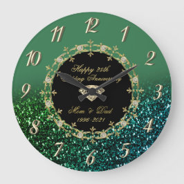 Diamonds Glitter Green 25th Wedding Anniversary Große Wanduhr