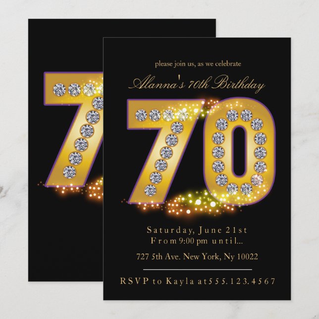 Diamonds & Gold, 70e anniversaire Invitations (Devant / Derrière)