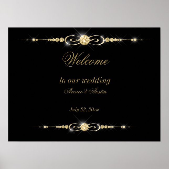 Diamonds Gold and Glitzer Wedding Poster (Vorne)