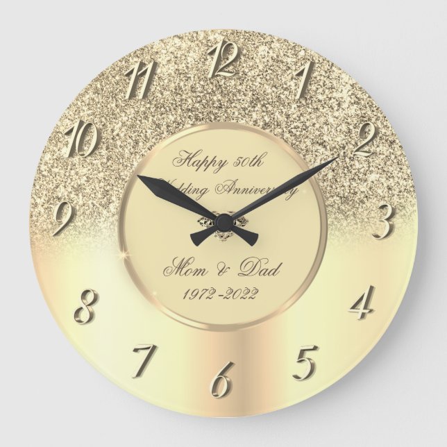 Diamonds Gold Glitzer 50 Hochzeitstag Große Wanduhr (Vorderseite)