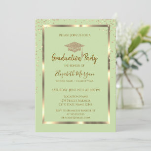 Diamonds Gold Grad Cap Light Green Abschluss Einladung