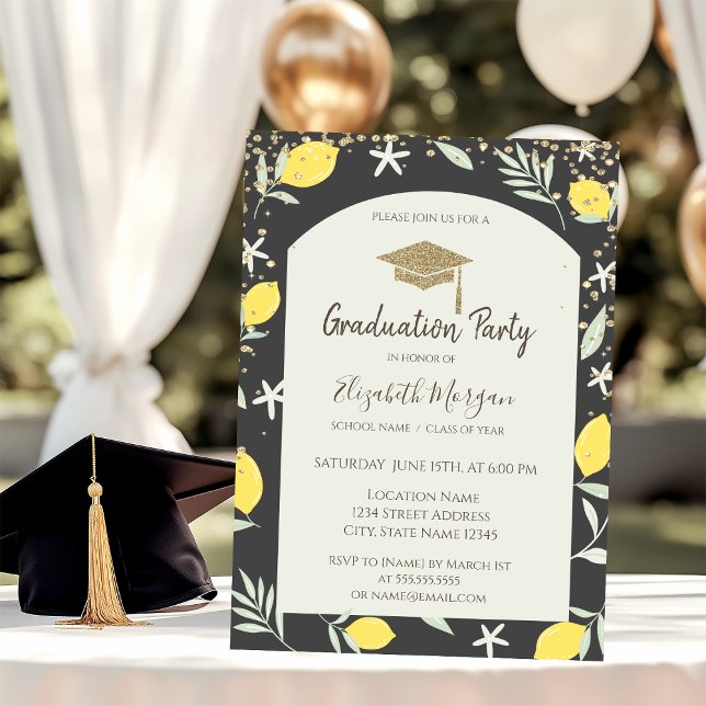 Diamonds Gold Graduation Cap Lemons Abschluss Einladung (Von Creator hochgeladen)