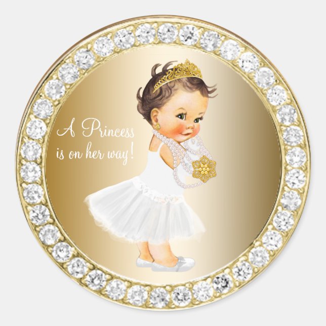 Diamonds Gold Princess Baby Dusche Gefallen Runder Aufkleber (Vorderseite)