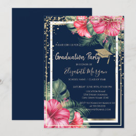 Diamonds Grad Cap Hibiskus Navy Blue Abschluss Einladung