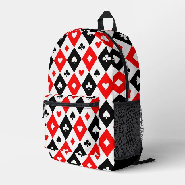 Diamonds Hearts Spades Clubs Playing Cards Muster Bedruckter Rucksack (Rückseitige Ecke Rechts)