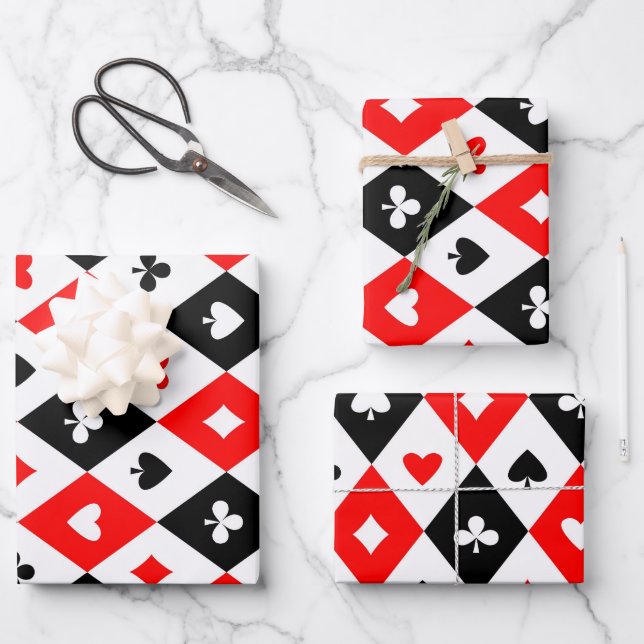 Diamonds Hearts Spades Clubs Playing Cards Muster Geschenkpapier Set (Vorderseite)