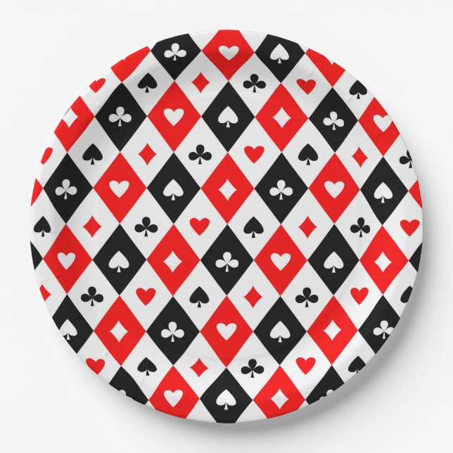 Diamonds Hearts Spades Clubs Playing Cards Muster Pappteller (Vorderseite)