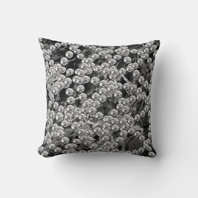 Diamonds Jewels Dekoration Silver Gray Marble Blac Kissen (Vorderseite)