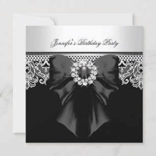 Diamonds Lace Image Birthday Party Schwarz-weiß Einladung