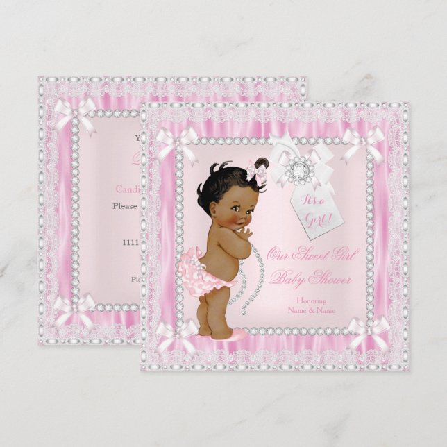Diamonds Lace Sweet Little Ethnic Girl Baby Dusche Einladung (Vorne/Hinten)