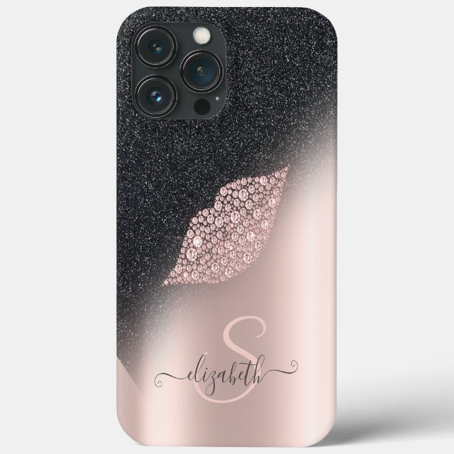 Diamonds Lips Glitzer Ombre Rose Gold Case-Mate iPhone Hülle (Rückseite)