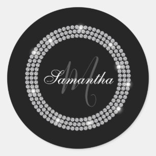 Diamonds Monogram Runder Aufkleber