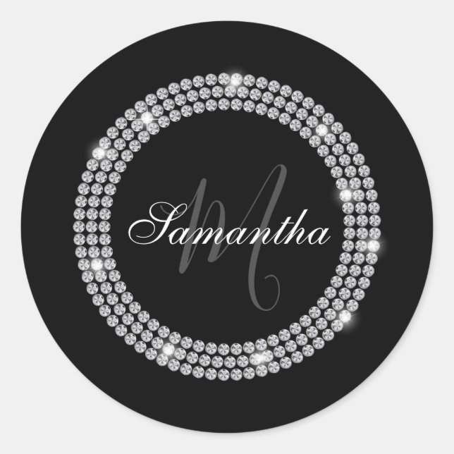 Diamonds Monogram Runder Aufkleber (Vorderseite)