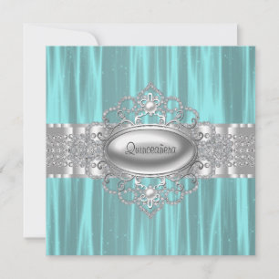 Diamonds Pearls Aquamarin Blue Quinceanera Einladu Einladung