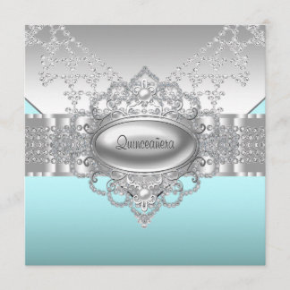 Diamonds Pearls Aquamarin Blue Quinceanera Einladu Einladung