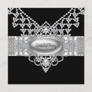 Diamonds Pearls Black Birthday Party Einladungen