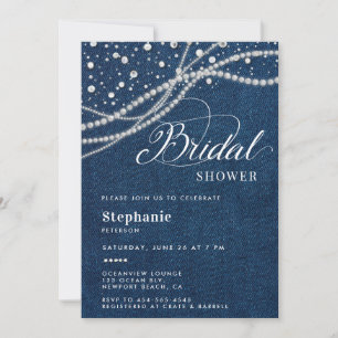 Diamonds Pearls Denim Elegantes klassisches Brautp Einladung
