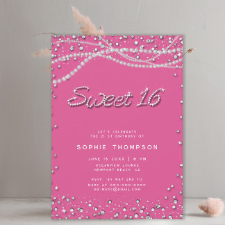 Diamonds Pearls Hübsch Girly Pink Elegant Sweet 16 Einladung