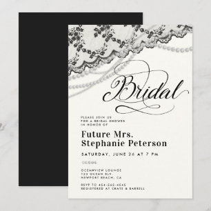 Diamonds Pearls Lace Black Ivory Brautparty Einladung