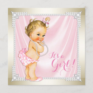 Diamonds Pearls Pink Gold Girly Baby Dusche Einladung