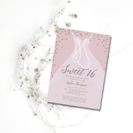 Diamonds Pearls Princess Dress Pink Sweet 16 Party Einladung