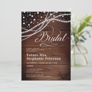 Diamonds Pearls Rustic Wood Chic Mrs. Brautparty Einladung