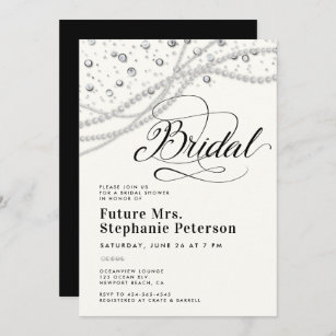 Diamonds Pearls Schwarz-weiß Chic Mrs. Brautparty Einladung