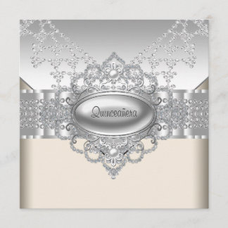 Diamonds Pearls White Quinceanera Einladungen