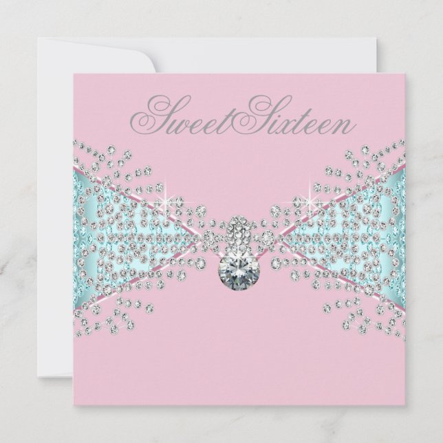Diamonds Pink Aquamarin Blue 16 . Geburtstag Gebur Einladung (Vorderseite)