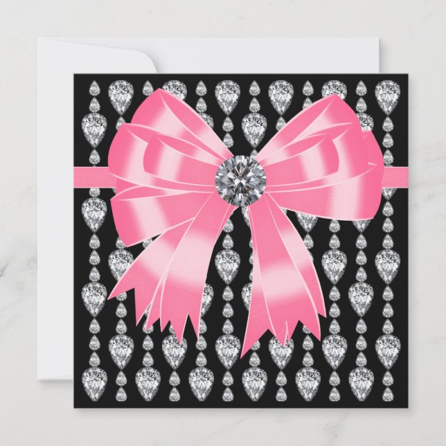 Diamonds Pink Black Party Einladung Template (Vorderseite)