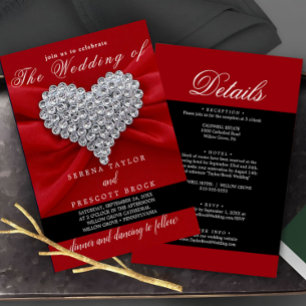 Diamonds Red Elegance Calligraphy Beautiful Weddin Einladung