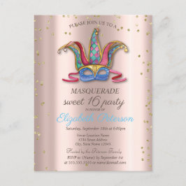 Diamonds Rose Gold Farbige Maske Sweet 16 Einladungspostkarte