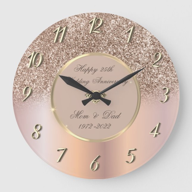 Diamonds Rose Gold Glitter 50 Wedding Anniversary Große Wanduhr (Vorderseite)