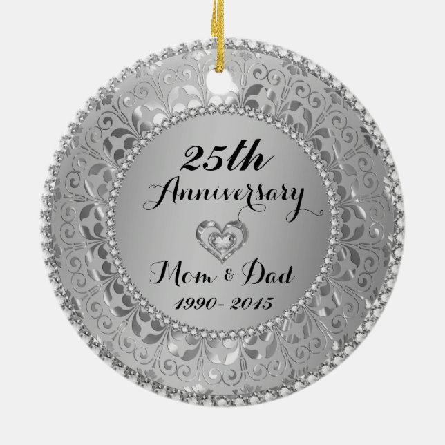 Diamonds & Silver 25th Wedding Anniversary Keramik Ornament (Hinten)