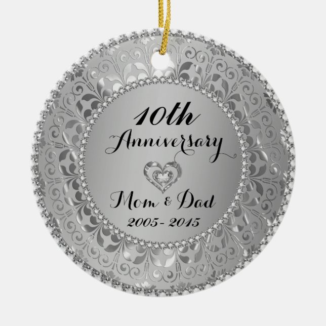 Diamonds & Silver 25th Wedding Anniversary Keramikornament (Vorne)