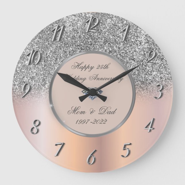 Diamonds Silver Glitter 25 Große Wanduhr (Vorderseite)