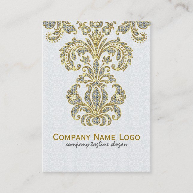 Diamonds White & Gold Muster Floral Damasks Visitenkarte (Vorderseite)