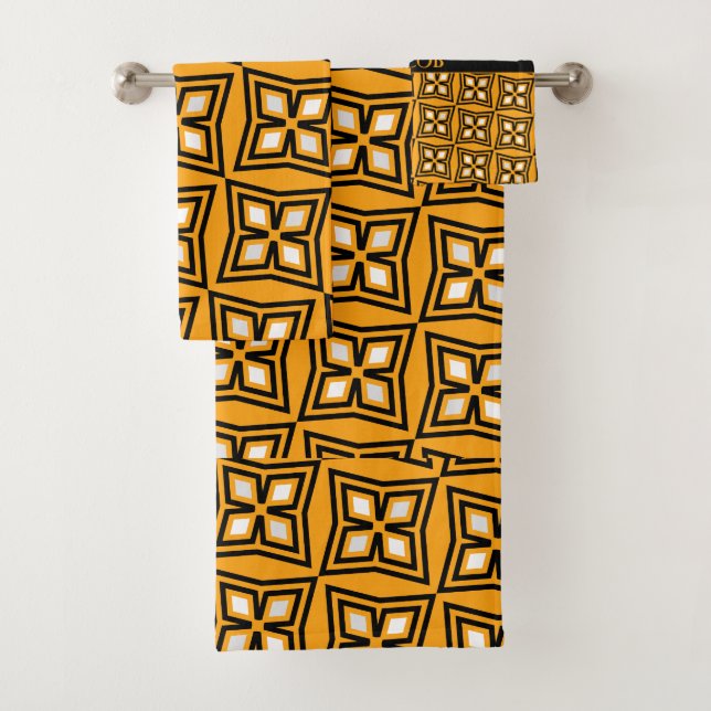 Diamonds Yellow Black Minimal Muster Badhandtuch Set (Insitu)