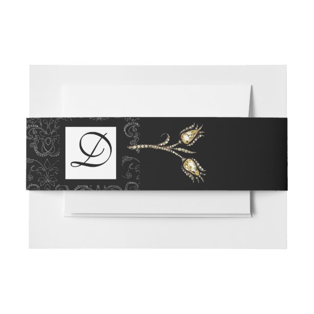 DIAMONOND TULIPS Schwarz-weiß Damask Square Monogr Einladungsbanderole (Vorderseite Beispiel)