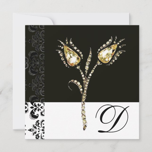DIAMONOND TULIPS , Schwarz-Weiß-Damaskus-Monogramm Ankündigung (Vorderseite)