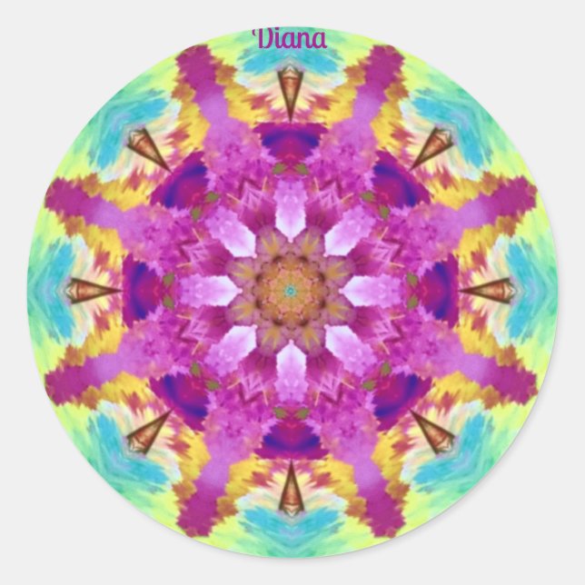 DIANA ~ KALEIDOSCOPE BRIGHT ABSTRAKT ~ RUNDER AUFKLEBER (Vorderseite)