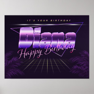 Diana Name Vorname lila Retro-Poster Geburtstag Poster