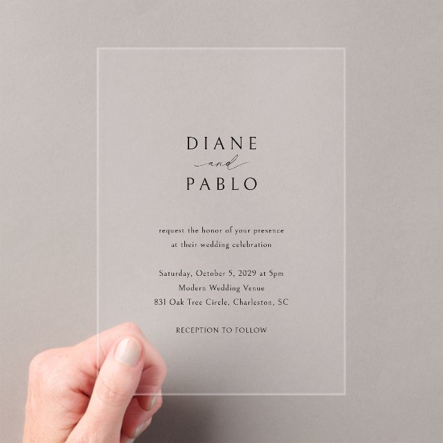 Diane Contemprary Chic Moderne Hochzeit Acryleinladungen (Insitu (Handheld))