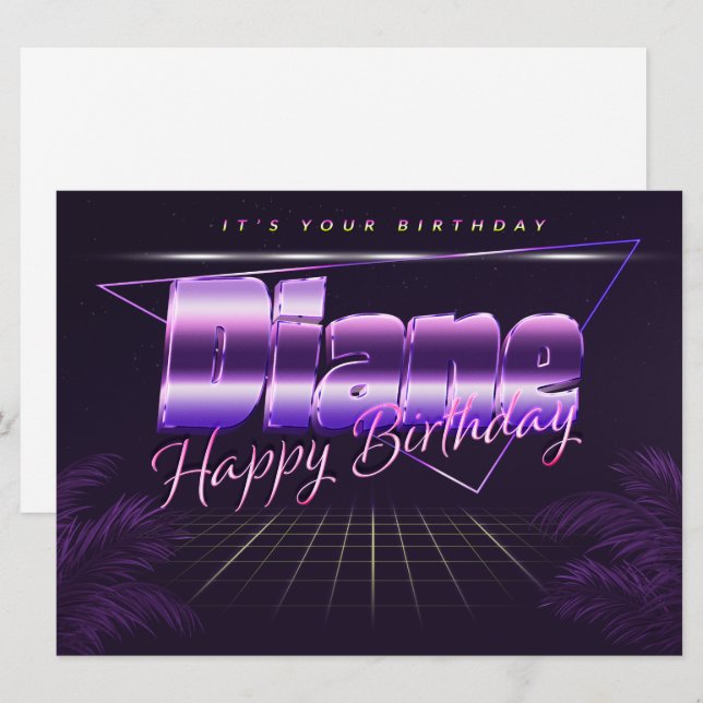Diane Nom Prénom lila retro Carte Anniversaire (Devant / Derrière)