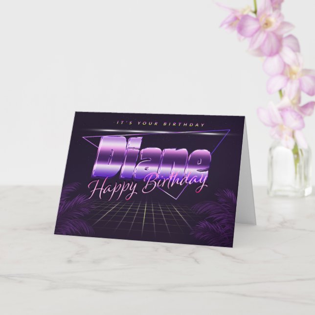 Diane Nom Prénom lila retro Carte Anniversaire (Orchidée)